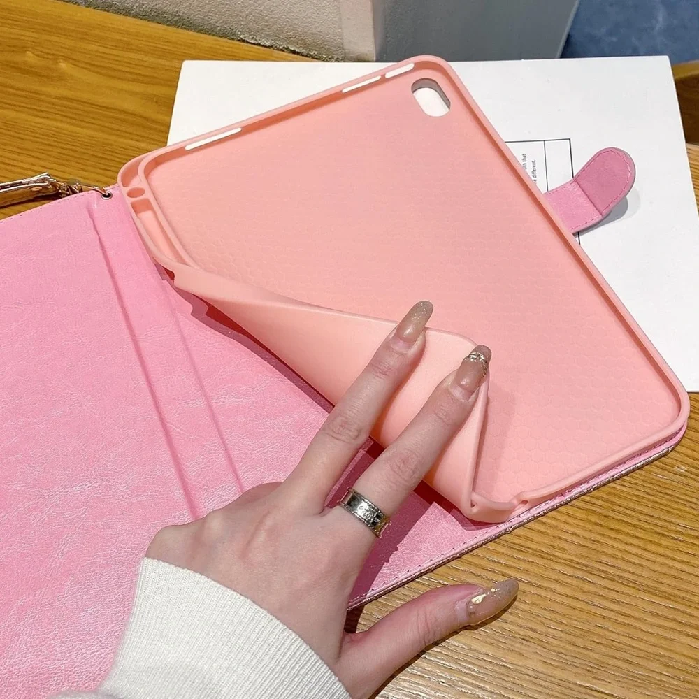 Holographic Quilted Tablet Case with Crown Accent - Pink